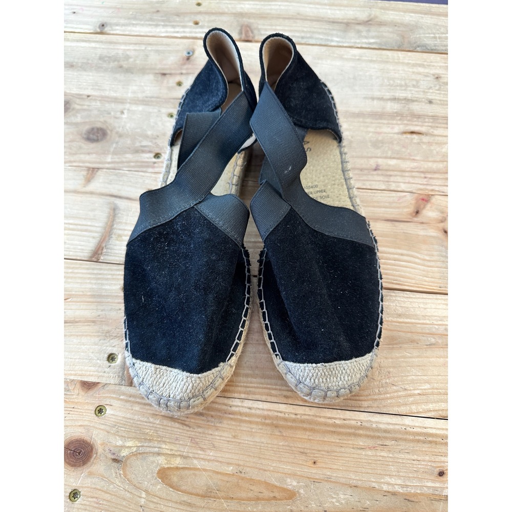 Fabiolas Black Suede Elastic Strap Espadrilles Size 40